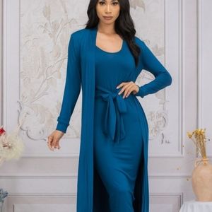 New Teal Midi Dress & Duster Cardigan
